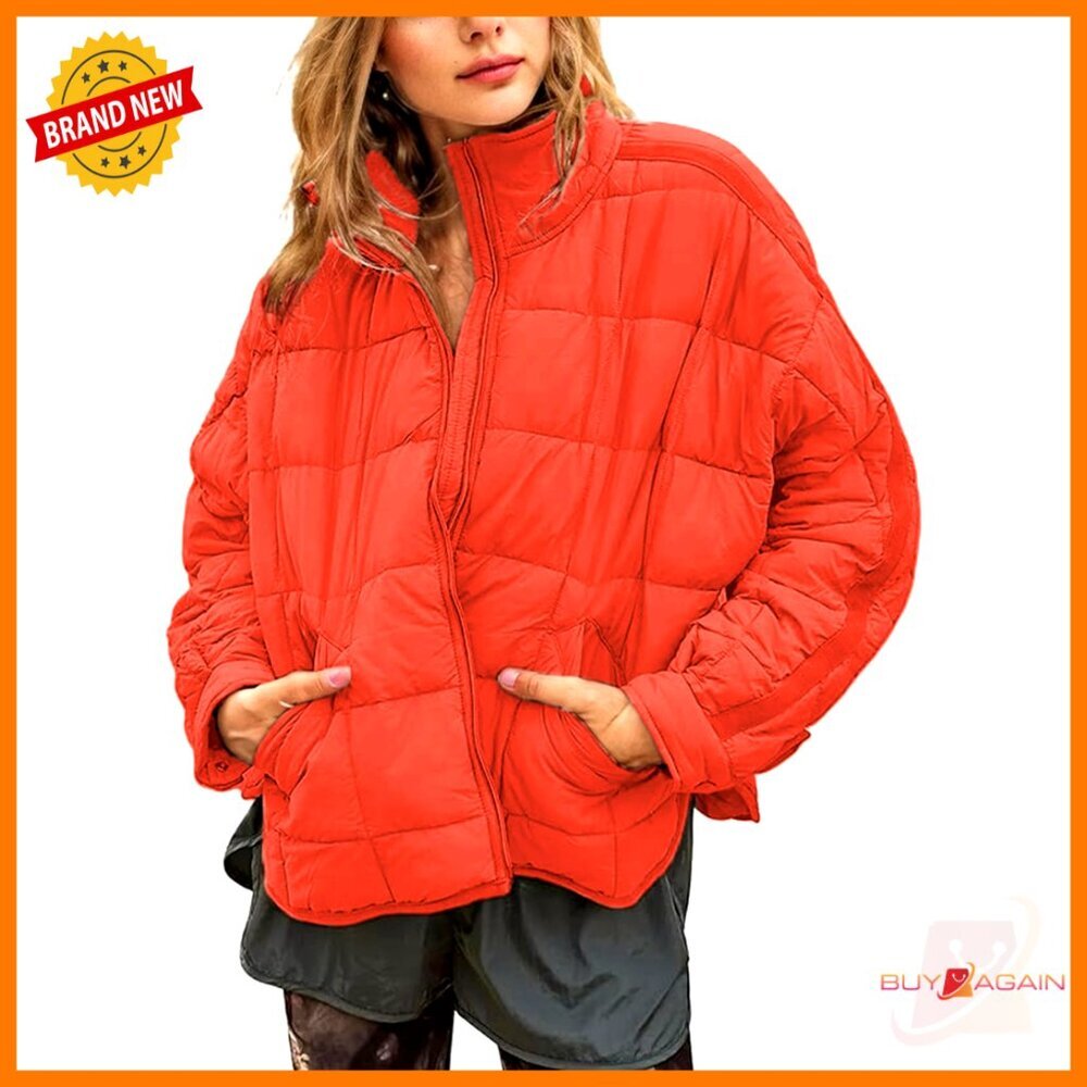 Quilted Puffer Jacket Lightweight Padded Coat Zip Up Chic Casual Outwear